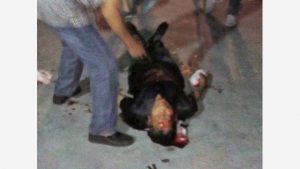 Zhang Zhongsu a terra, picchiato dalla polizia (immagine presa da Internet)