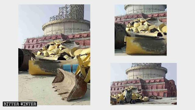 Frammenti rimasti dopo la demolizione della statua di bronzo del Buddha nella Zona panoramica del Monte Xiantang