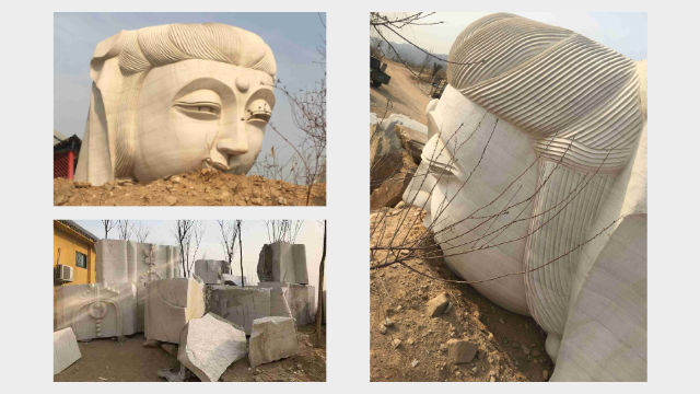 La statua della Guanyin fatta a pezzi