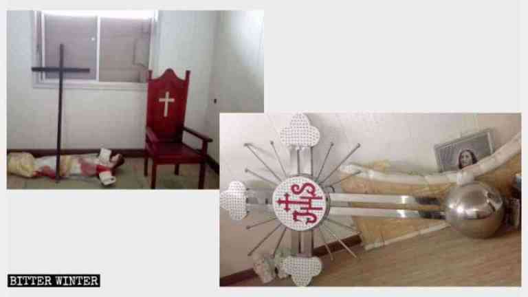 La croce e i simboli religiosi di un'altra chiesa cattolica nella contea di Qishan sono stati rimossi