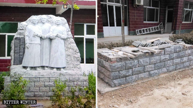 Le statue erette dai fedeli per commemorare i tre santi sono state rimosse