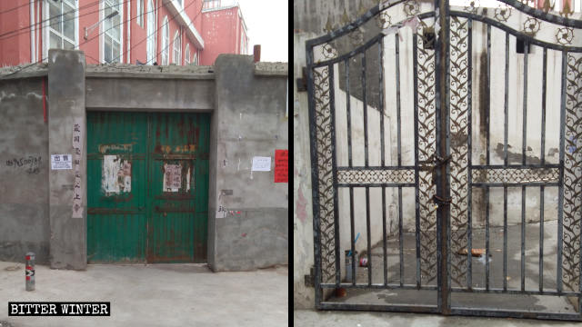 Il cancello anteriore e la porta posteriore della chiesa sono stati sigillati