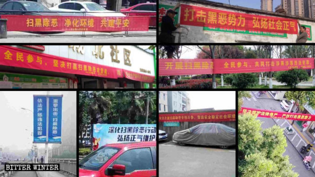 Si vedono ovunque striscioni di ogni tipo relativi alla campagna per «fare piazza pulita delle bande criminali ed eliminare il male»