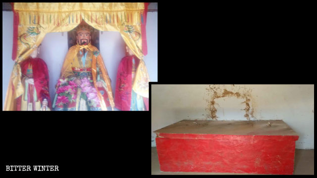Il tempio Shiyu prima e dopo la rimozione delle statue al suo interno