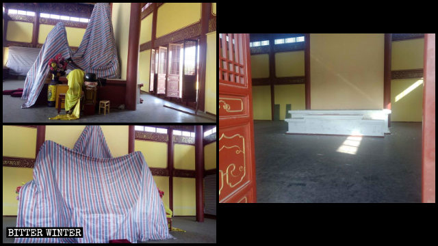 Le statue buddhiste nel tempio di Yuantong sono state prima coperte e successivamente rimosse