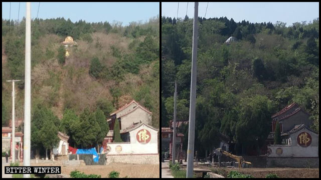 La statua del Buddha del villaggio di Shangzhuang prima e dopo essere stata nascosta