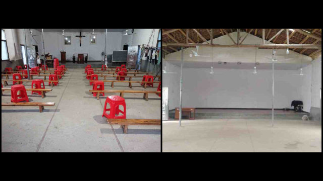 La sala per riunioni prima e dopo il saccheggio