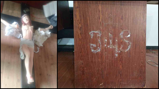 Le pitture sacre sono state distrutte, il monogramma JHS e la croce sul fronte dell'altare sono stati rimossi