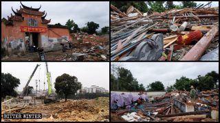 Il tempio di Fuxing in fase di demolizione