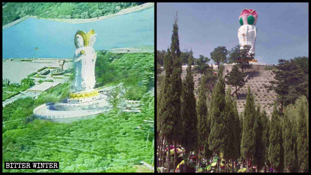 La testa della statua della «Guanyin a quattro facce» è stata trasformata in un fiore di loto