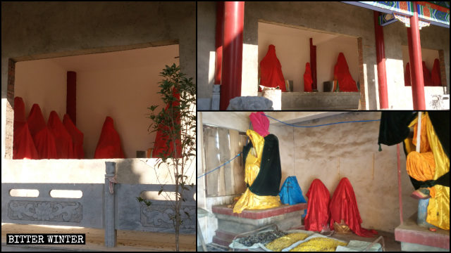 Tutte le statue buddhiste all'interno sono state coperte