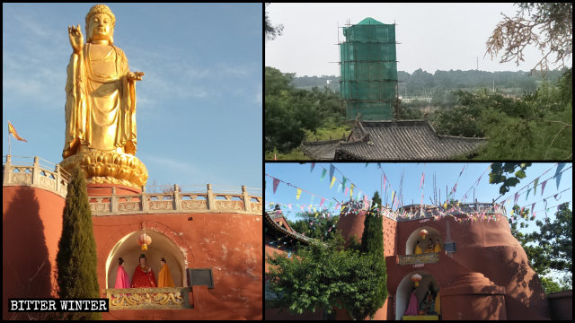 La statua del Buddha nel tempio di Longxing era stata coperta ma non è sfuggita alla demolizione
