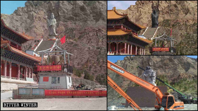 La statua della Guanyin è stata prima coperta e poi demolita