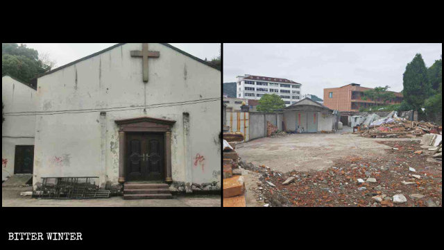 La demolizione di una sala per assemblee di una Chiesa domestica nella città di Wenling