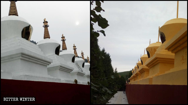In agosto gli stupa del tempio di Shengquan sono stati dipinti di giallo e i loro pinnacoli d’oro rimossi