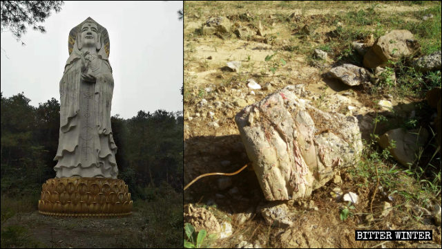 La statua maschile di Guanyin, alta 21 metri e collocata all’aperto, è stata demolita