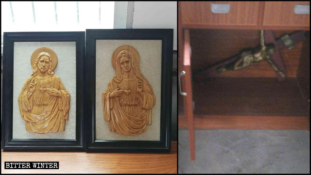Immagini sacre e il crocefisso sono stati eliminati