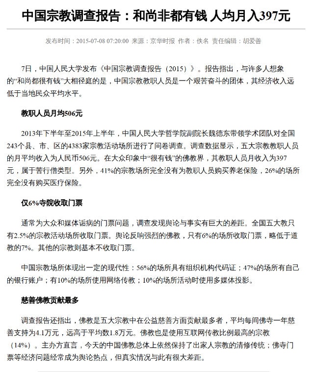 Estratto dal China Religion Survey 2015