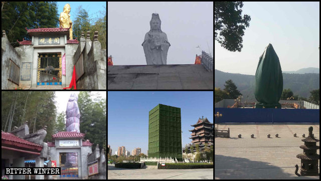 molte statue di soggetto buddhista sono state coperte